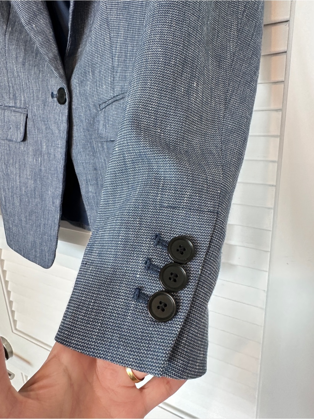 LOFT Chambray Linen Blend Classic Tailored Single Button Blazer Jacket 2 - Picture 6 of 16